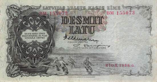 Lettland p29d 10 Latu 1939